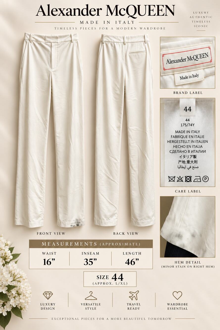 Alexander McQueen ivory-colored wide-leg trousers*Size 44 (size 8)